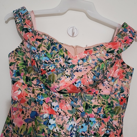 AIDAN BY AIDAN MATTOX Off Shoulder Sheath Dress Pink Floral Garden Party Slit 10 - Picture 8 of 15